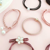 Set Of 8 Elastic Ponytail, Faux Pearl Hair Ties Elastic Hair Bands Ropes, Hair Elastics Scrunchies Ponytail Holders, Hair Accessories For Women Girls