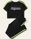 Elegance Strip Crop Track Suit, Women's Soft Sports, Comfortable Pant Sportive Track Suit
