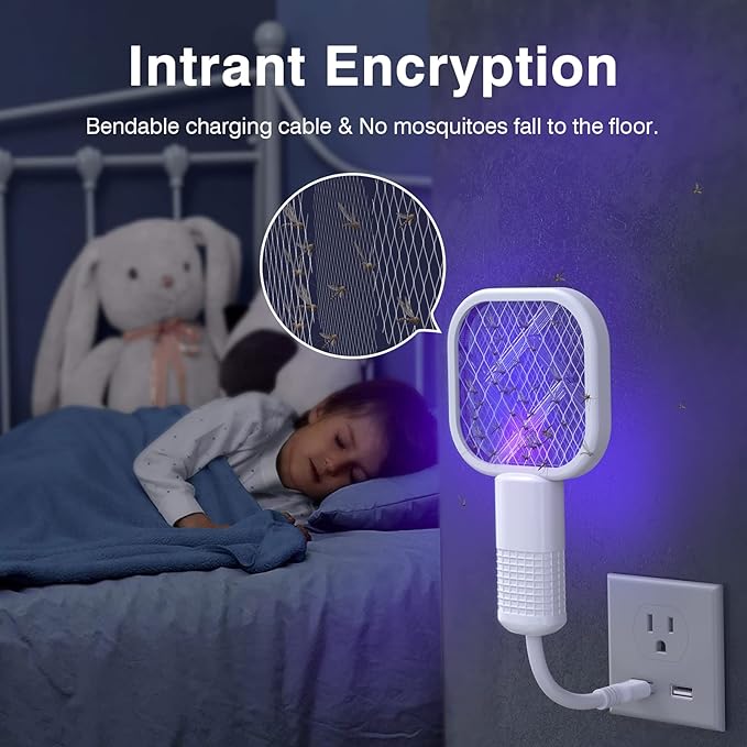 Electric Mosquito Killer Racket with 2-in-1 LED Flashlight – Rechargeable Bug Zapper