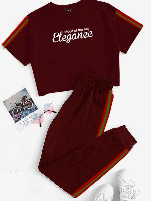 Elegance Strip Crop Track Suit, Women's Soft Sports, Comfortable Pant Sportive Track Suit