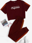 Elegance Strip Crop Track Suit, Women's Soft Sports, Comfortable Pant Sportive Track Suit