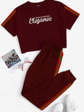 Elegance Strip Crop Track Suit, Women's Soft Sports, Comfortable Pant Sportive Track Suit