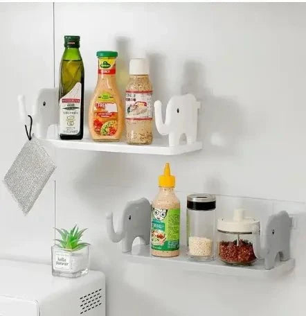 Elephant Wall Mounted Storage Shelf – No Drill Adhesive Kitchen & Bathroom Organizer