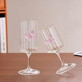 Elegance in Every Sip – Pink Butterfly Flute Glass
