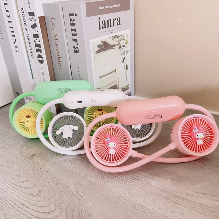 Cartoon Neck Hanging Fan, Usb Rechargeable Travel Neck Fan, Outdoor Ventilator Air Cooler Cooling Neckband Fan, Bladeless Hanging Neck Fan, Summer Traveling Outdoor Sports Fans, Hands Free Rechargeable Head Fan