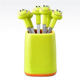 Set Of 6 Frog Food Pick, Stainless Steel Kids Food Pick, Cartoon Shape with 6 Cute Multi Fruit Fork & Stand, Cute Cartoon Frog Picks for Kids in Lunch Box, Reusable Lunch Box Decorative Toothpicks for Appetizer