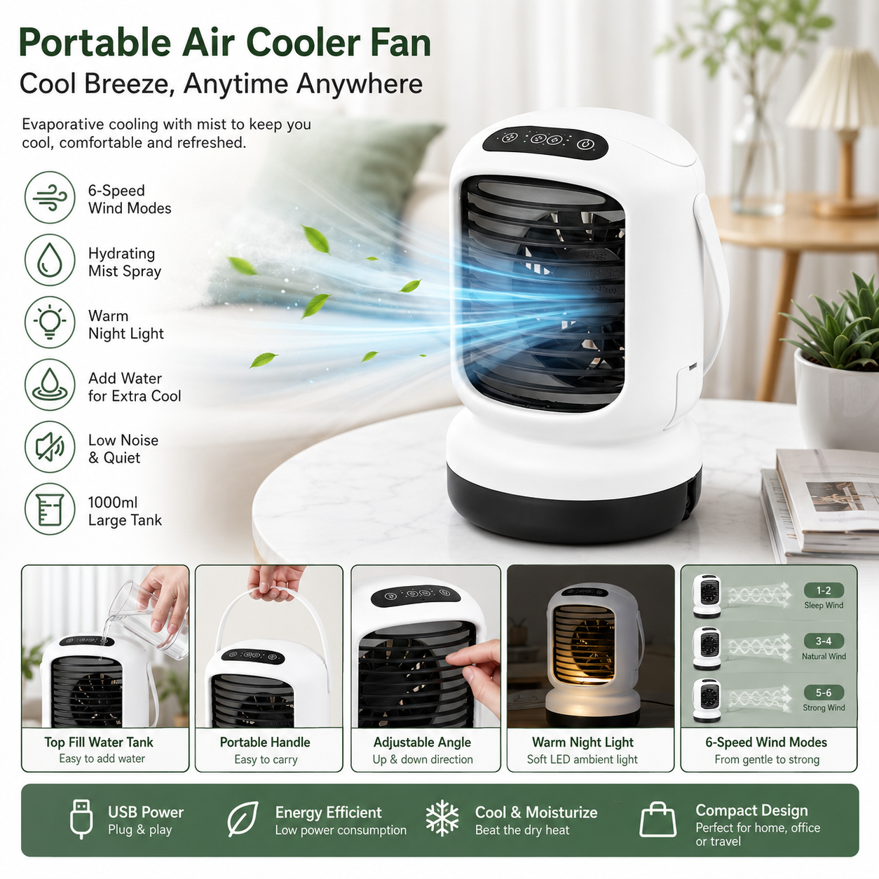 Portable Air Cooler Fan – USB Powered Mist Fan