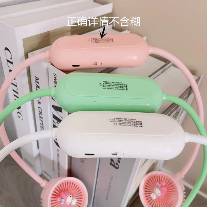 Cartoon Neck Hanging Fan, Usb Rechargeable Travel Neck Fan, Outdoor Ventilator Air Cooler Cooling Neckband Fan, Bladeless Hanging Neck Fan, Summer Traveling Outdoor Sports Fans, Hands Free Rechargeable Head Fan