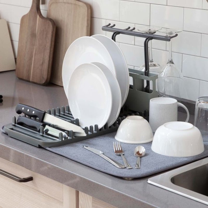Foldable Dish Drying Pad | Quick‑Dry Mat with Removable Dish Rack