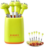 Set Of 6 Frog Food Pick, Stainless Steel Kids Food Pick, Cartoon Shape with 6 Cute Multi Fruit Fork & Stand, Cute Cartoon Frog Picks for Kids in Lunch Box, Reusable Lunch Box Decorative Toothpicks for Appetizer