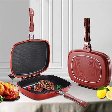 Double Sided Grill Pan, Non-Stick Barbecue Tool, Cookware Grill Frying Pan, Stainless Steel Double Face Pan, Multipurpose Nonstick Grill Pan With Strong Magnetic Handles, Kitchen Accessories Cooking Tool