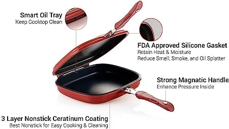 Double Sided Grill Pan, Non-Stick Barbecue Tool, Cookware Grill Frying Pan, Stainless Steel Double Face Pan, Multipurpose Nonstick Grill Pan With Strong Magnetic Handles, Kitchen Accessories Cooking Tool