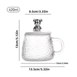 400ml Bear Glass Mug with Lid & Spoon | Cute Textured Crystal Tea & Coffee Cup