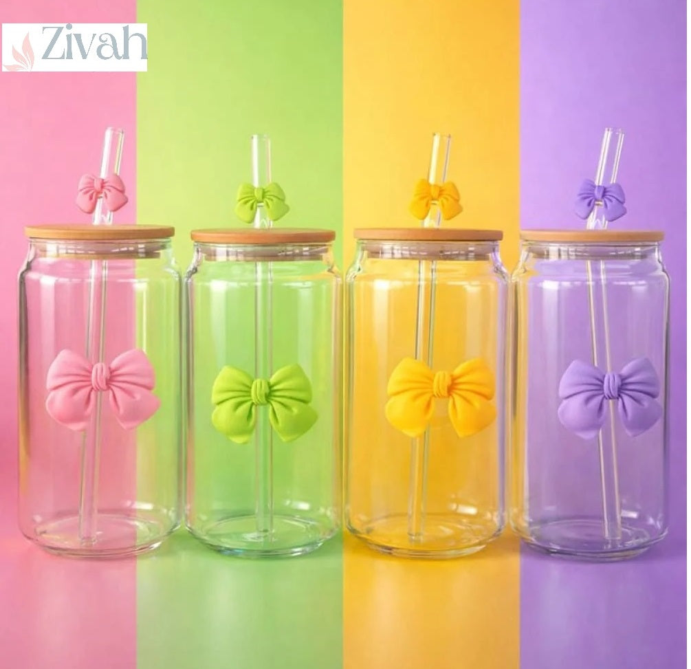 Glassium Bow Tumbler Mug With Straw - 500Ml