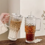 Glass Tumbler with Handle, Straw & Leak-Proof Lid – 750ml | Large Capacity Reusable Drinking Cup