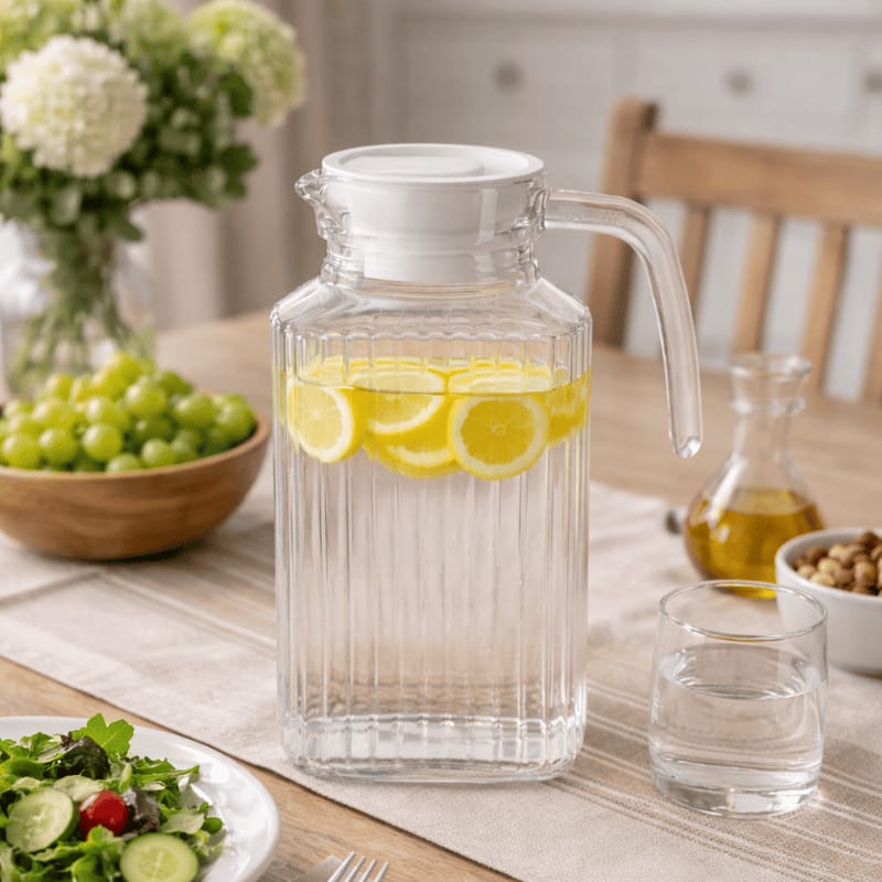 Glass Water Jug with Plastic Lid – 1.74L Premium Beverage Pitcher