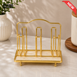 GOLD METAL CUP AND SAUCER HOLDER STAND WITH RECTANGULAR BASE