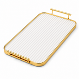 Gold Metal Serving Tray with Frosted Glass Base | Luxury Decorative Serving & Display Tray