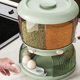 Cereal Divider Bucket, Multipurpose Rotating Kitchen Storage Box, 6 Grid 360° Rotating Grain Rice Dispenser,  Sealed Cereal Dispenser Rice Tank, Dry Food Rotating 6 Storage Container With Egg Groove Shelf, Multi Grid Food Storage Container For Kitchen