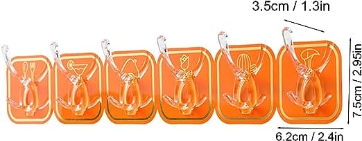 Six Hook Sticky Hanger, Multipurpose Wall Hooks, Transparent Plastic Duty Wall Hook for Kitchen Bathroom Office Storage, Wall Mounted Towel Hanger