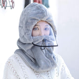Catty Winter Warm Hat, Hooded Scarf Earflap Cap, Outdoor Climbing Hat, Soft Plush Windproof Winter Mountain Hats For Women Men, Winter Plush Balaclava Hat with Detachable Face Shield, Anti Fog Face Shield Hat