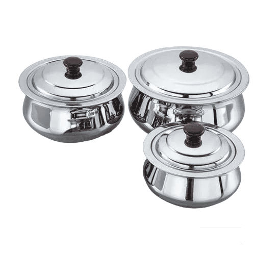 Set Of 3 Handi Set, Desi Handi Style Cooking Pots, Kitchen Cookware Set, Kitchen Dekchi Set Pot With Lid, Kitchen Cooking Bell Pot Stainless Steel Kitchen Ware Cooking Bowl