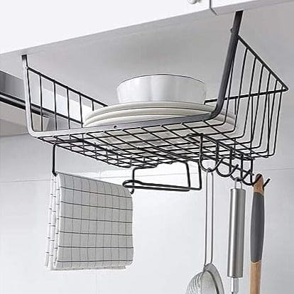 Under Cabinet Hanger Rack, Home Kitchen Hanging Mesh Basket, Wire Shelf Block Rack Organizer, Cabinet Partition Wardrobe Storage Rack, Multipurpose Space Saving Hanging Under Baskets