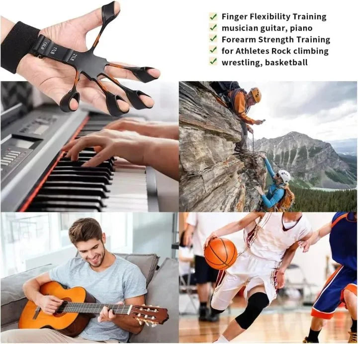 Hand Grip & Finger Stretch Bands with Wrist Support – Adjustable Grip Strengthener