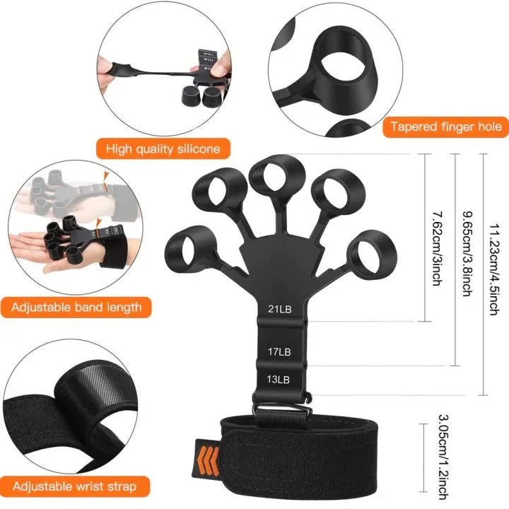 Hand Grip & Finger Stretch Bands with Wrist Support – Adjustable Grip Strengthener