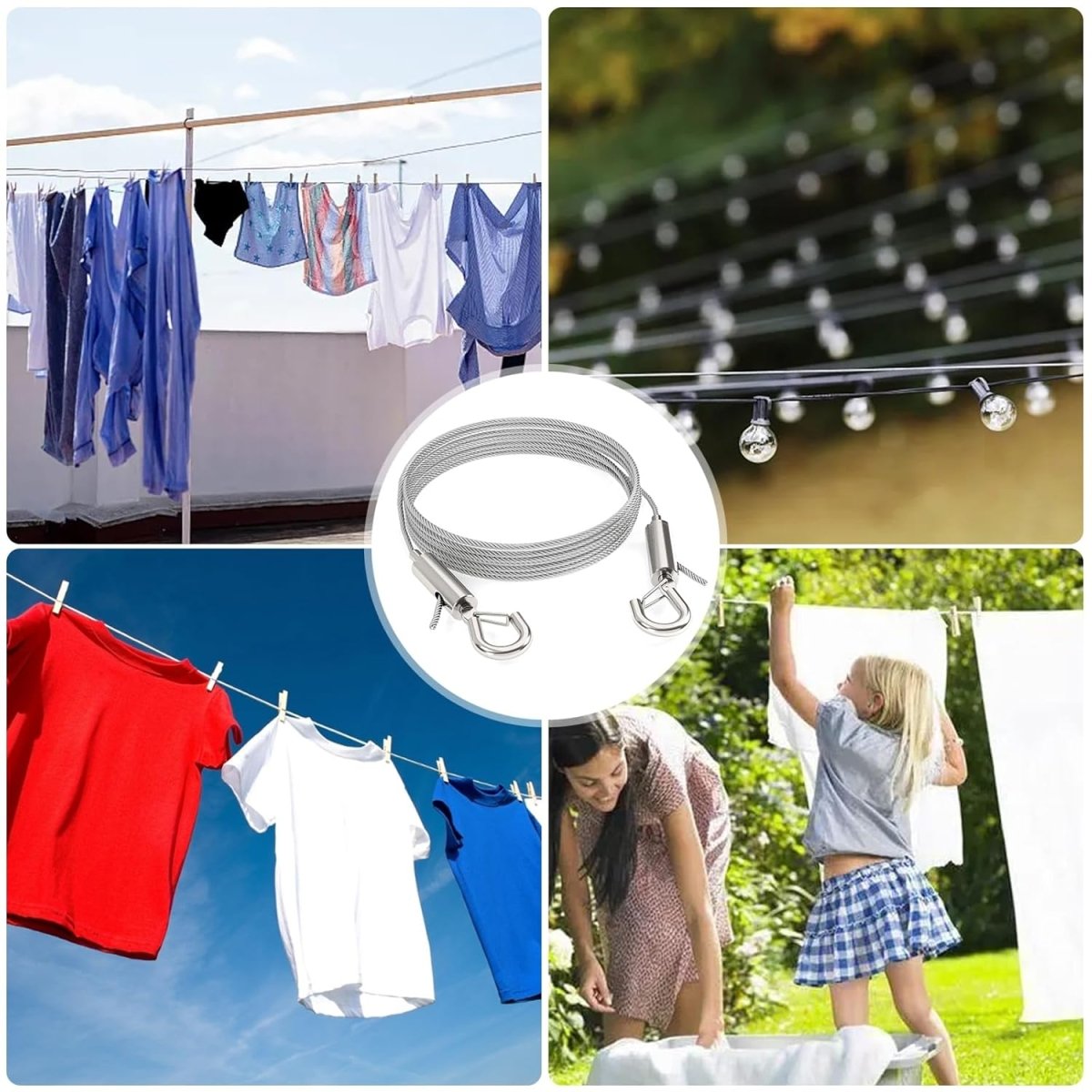 Heavy Duty Stainless Steel Clothes Drying Rope – 2M Portable Laundry Hanging Line for Indoor & Outdoor Use