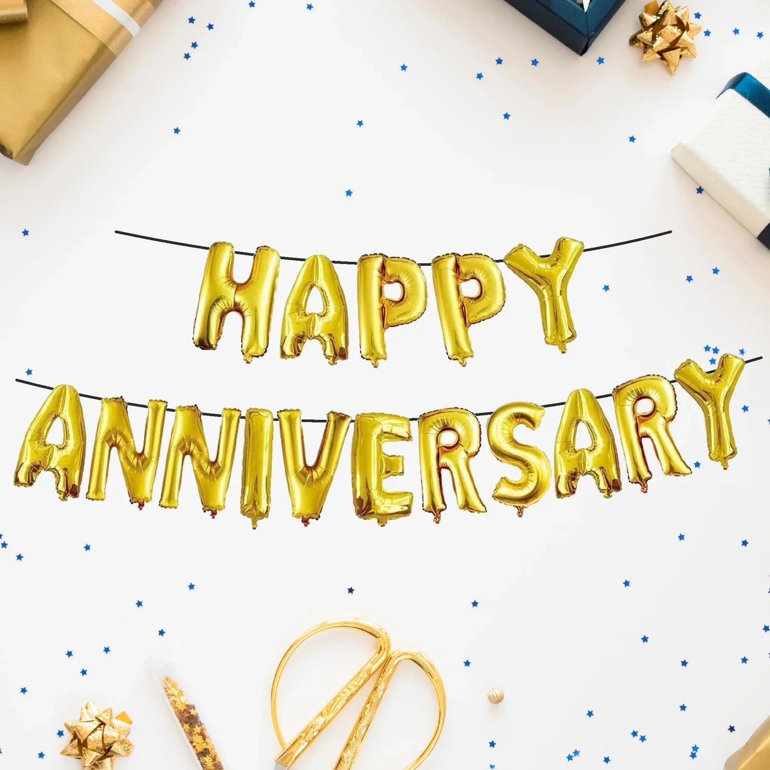 Happy Anniversary Foil Balloons, Gold Silver Happy Anniversary Foil Banner, Decorative Aluminum Film Balloons, Couple Anniversay Foil Balloon Pack