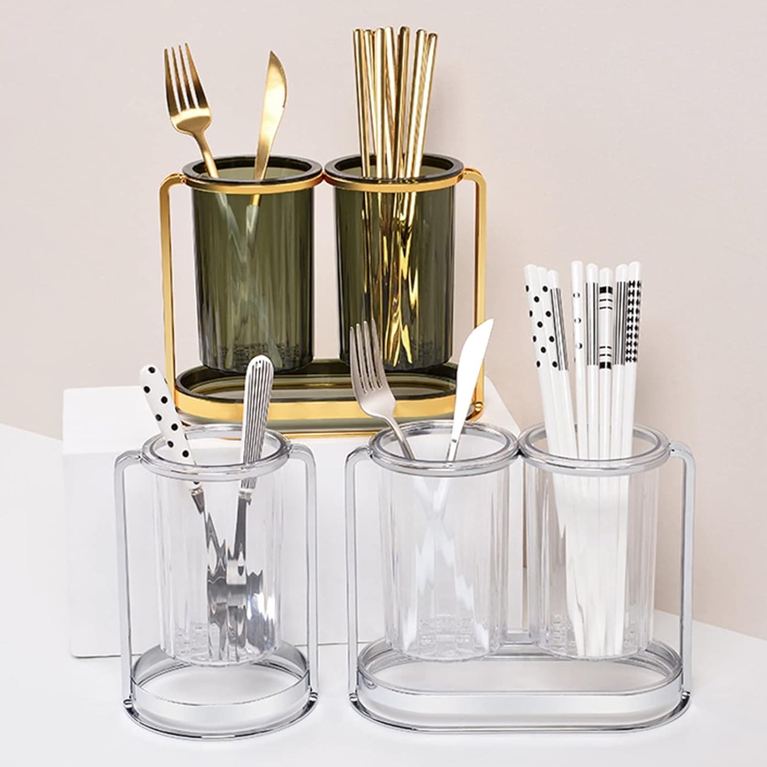 Round Tube Cutlery Holder, Luxury Kitchen Chopsticks Basket, Multifunctional Cutlery Stand Rack, Spoon Fork Chopsticks Storage Rack, Kitchen Cutlery Storage, Household Wrought Iron Chopstick Holder