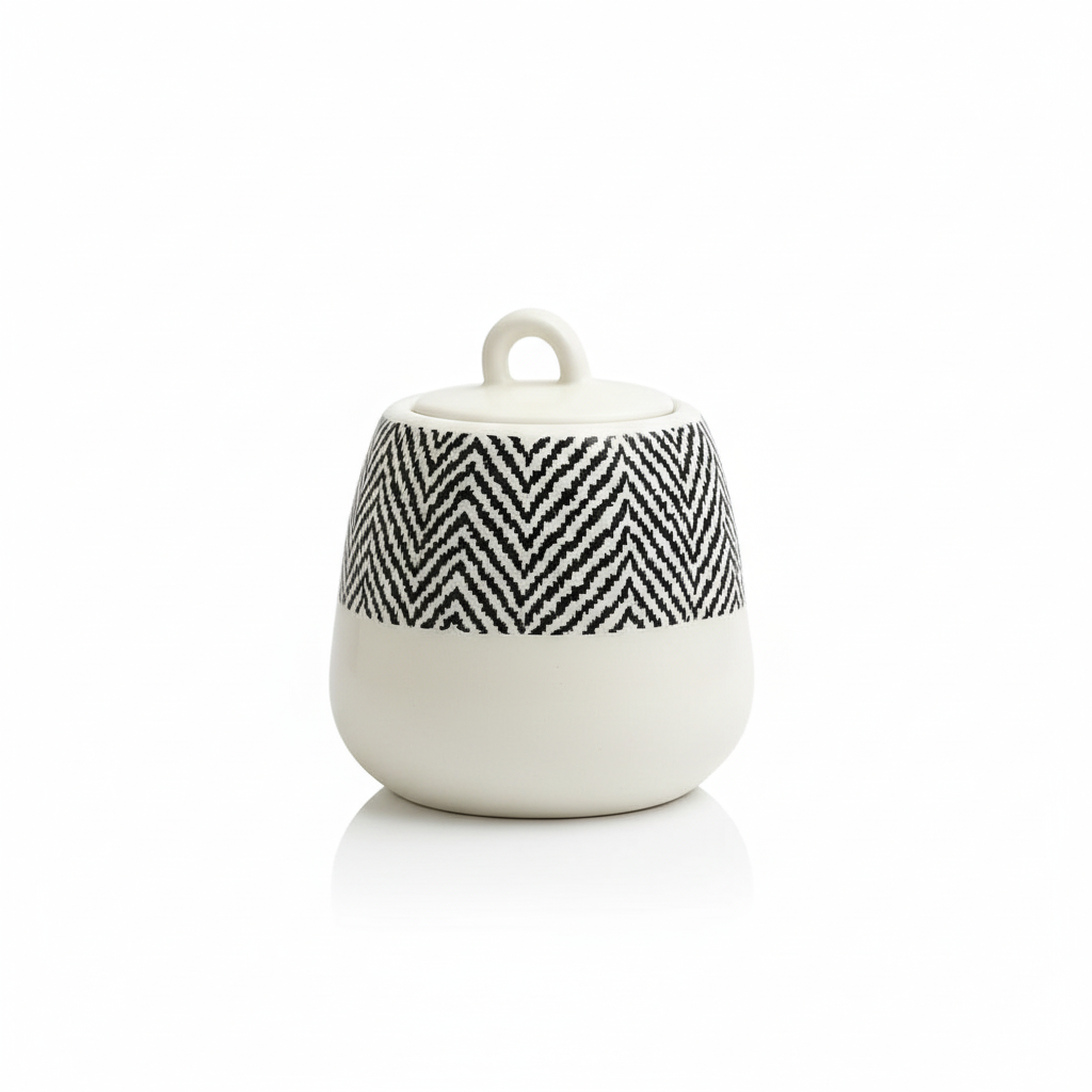 DANNY HOME Modern Ceramic Sugar Pot with Lid (220ml) – Black & White Pattern