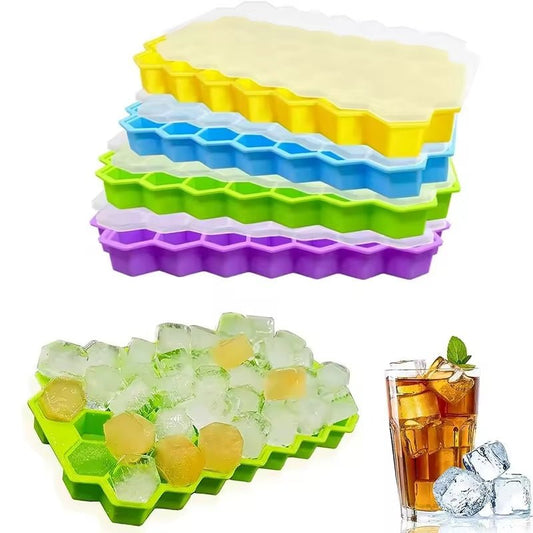 Honeycomb Silicone Ice Cube Tray with Lid – Reusable Freezer Mold
