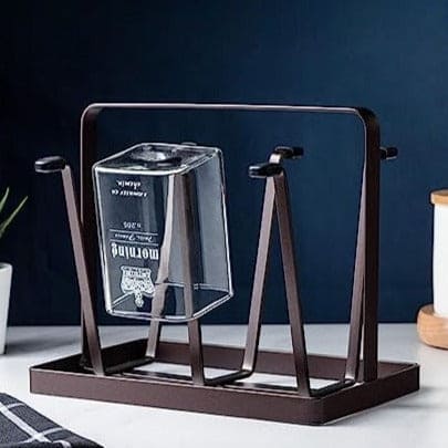 Iron Glass Stand, 6 Hooks Cups Mug Glass Stand Holder, Metal Cup Drying Rack Shelf, Cup Hanging Drainer, Upside Down Cup Drain Rack, Countertop Cup Holder for Bottle, Glass, Mug, Non-Slip Mugs Bottles Organizer For Kitchen