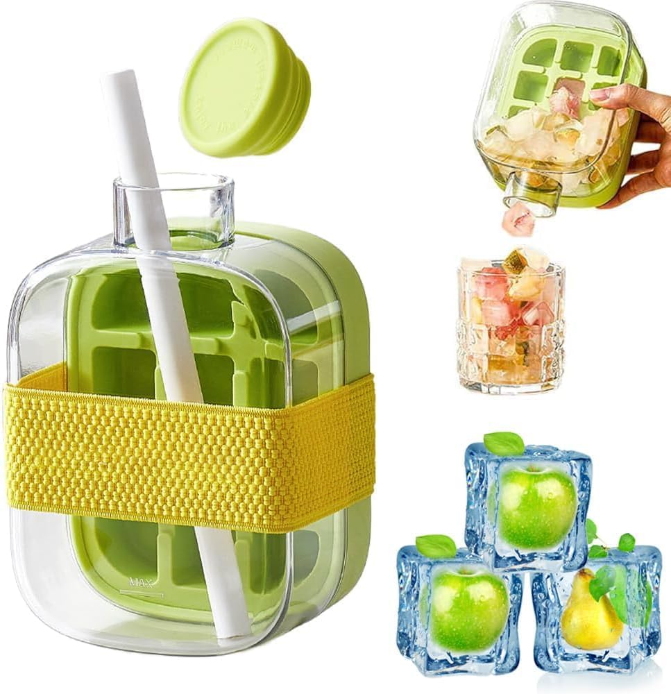 2-in-1 Ice Cube Tray Water Bottle 500ml | Portable Ice Maker Bottle with Straw