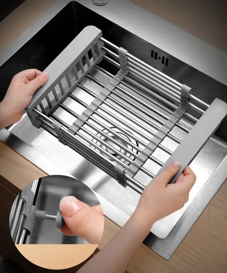 Stainless Steel Dish Drainer, Retractable Tableware Dish Drying Holder, Adjustable Sink Dish Drainer, Fruit Vegetable Washing Drainer, Stainless Steel Sink Rack, Scalable Dish Drying Rack, Kitchen Organizer Basket, Over The Sink Dish Drying Rack