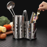 Double Cutlery Drain Rack, Double Handle Chopstick Spoon Rack, Stainless Steel Kitchen Cutlery Box, Spoons Forks Knife Utensils Organizer, Kitchen Storage Tube Barrel Tableware Rack, Caddy Cutlery Utensil Holder