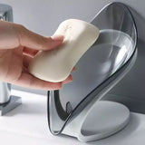 Automatic Leaf-Shaped Draining Soap Holder, Perforated Suction Cup Soap Dish, Toilet Shower Non-slip Drain Soap Case, Creative Sucker Leaf Soap Box, V Shaped Leaf Soap Holder, Transparent Leaf Soap Dish