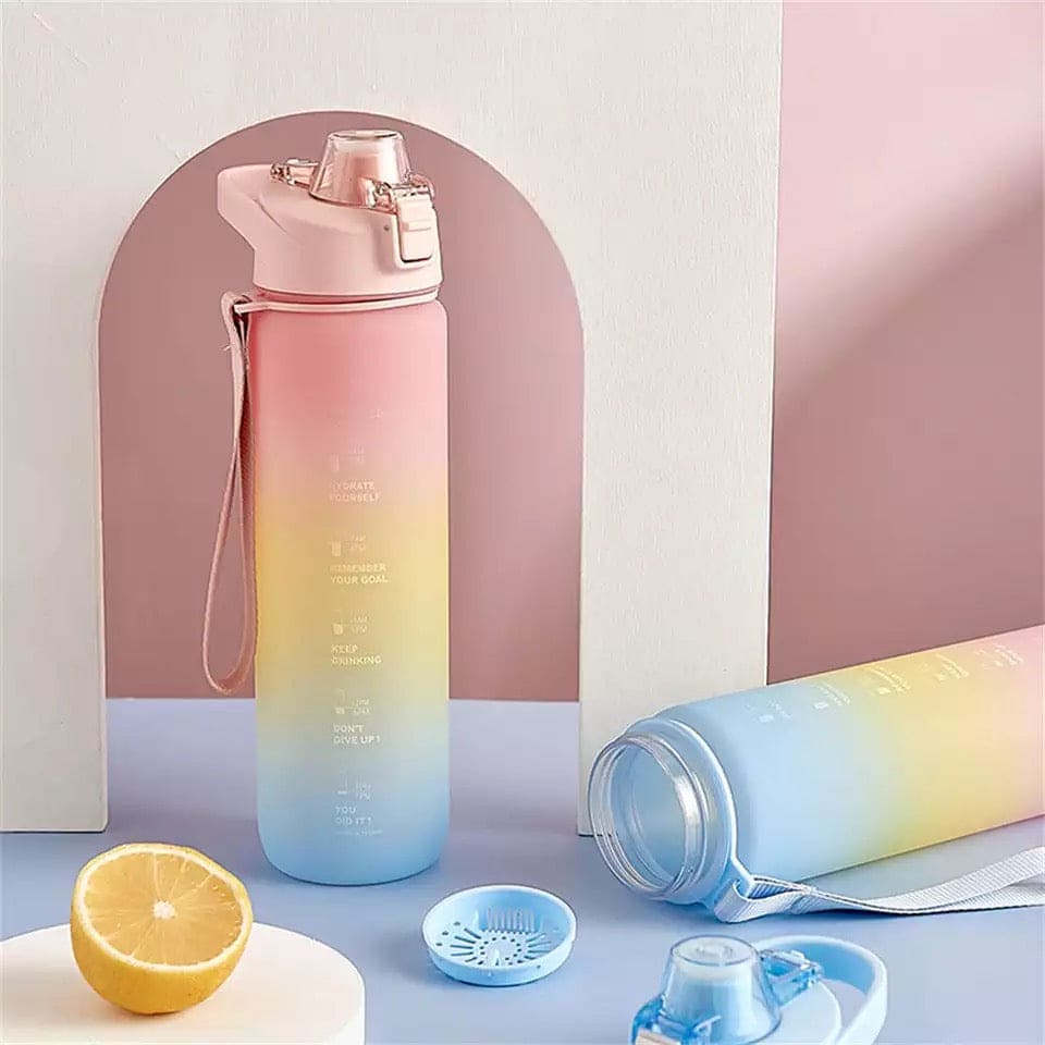 1L Fashion Large Capacity Sport Plastic Drinking Bottle, Time Marker Fitness Jug, Kettle Gym Water Drinking Bottle