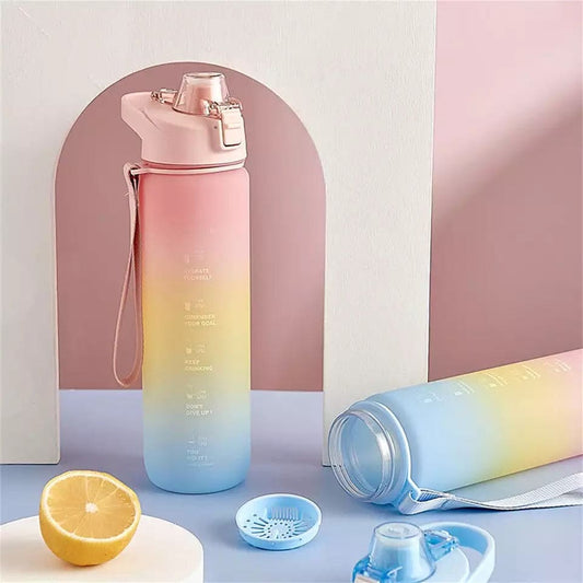 1L Fashion Large Capacity Sport Plastic Drinking Bottle, Time Marker Fitness Jug, Kettle Gym Water Drinking Bottle