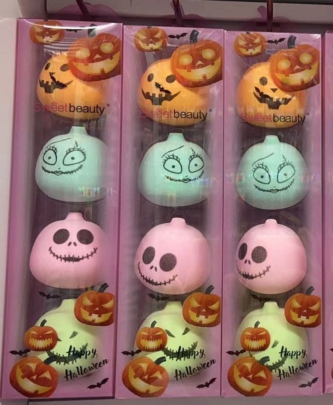 Set Of 4 Halloween Pumpkin Shape Makeup Beauty Blender, Foundation Cream Powder Cosmetic Puff,  Makeup Sponge Set