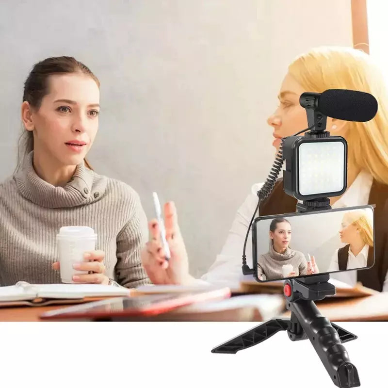 Portable Smart Vlogging Video Kit With Microphone Bracket, LED Selfie Light, Go Viral Vlogging Kit
