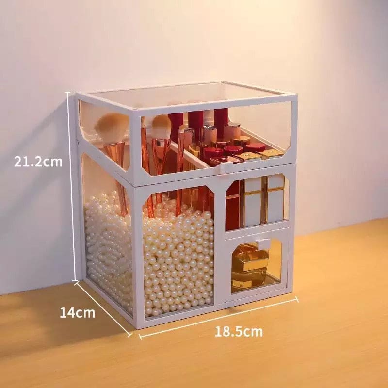 Acrylic Multifunctional Glass Cosmetic Organizer, Makeup Brush Storage Holders Box, Lipstick Eyeline Pencil Holder Beauty Supplies, Vintage Brass Edge Makeup Brush Holder