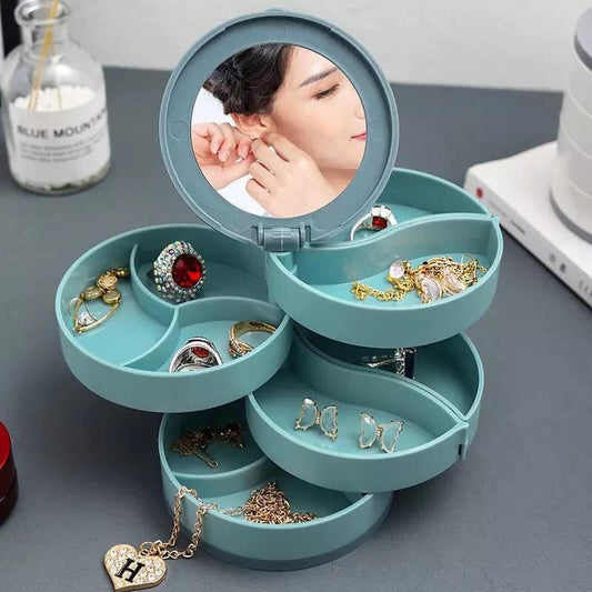 Multilayer Rotating Plastic Jewellery Organizer With Mirror, Earrings Display Stand, Small Accessories Storage Box