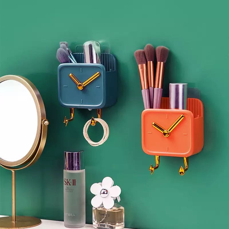 Clock Shaped Wall Mounted Phone Holder, Self Adhesive Phone Charge Holder Storage Box, Dormitory Student Bedside Shelf Mobile Phone Storage Rack