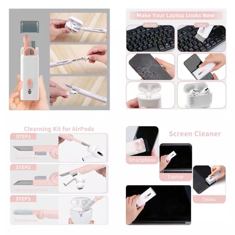 7 In 1 Cleaning Brush Set, Multifunctional Phone Keyboard Cleaning Kit, Computer Dust Cleaning, Cleaning Brush Tool for Airpods Earbud Cell Phone Laptop Camera, Multifunction Bluetooth Compatible Headset Cleaning Pen