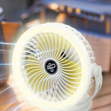 Tent Fan With LED Light, Portable Desk Clip Fan, Rechargeable Clip LED Fan, Comfortable Desktop Small Fan, 3D Cyclic Usb Fan, Three In One Rotary Electric Fan, Dormitory Quiet Office Desktop Clip Charging Fan, Ultra Long Range Silent Clip Fan