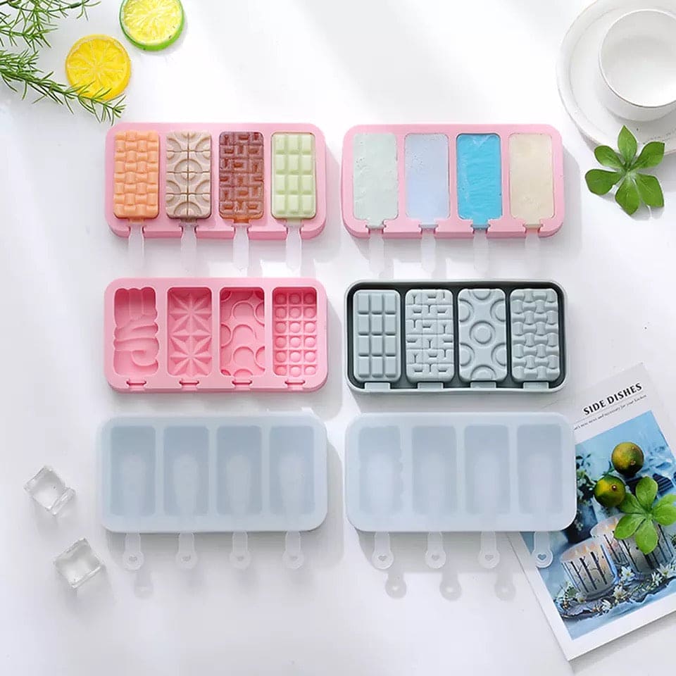 Set Of 4 Creative Ice Cream Molds, Silicone Ice Cream Mold, Ice Cube Tray Popsicle Molds, Frozen Ice Cube Molds, Homemade Freezer Ice Lolly Mold