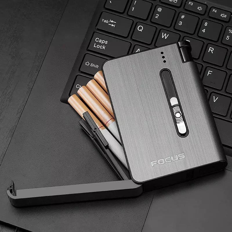 Focus Automatic Lighter, Automatic Cigarettes Holder, 10 Pcs Cigarette Case, Portable Automatic Cigarette Holder Without Lighter, Metal Cigarette Boxes, Lighter Gadget For Men, Multifunction Cigarette Holder